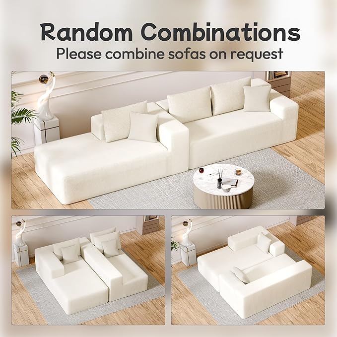 104” Sectional Cloud Couch, L-Shape Compressed Sofa with Right Chaise Lounge, Modular Cloud Couch with 2 Pillows & Deep Seat, Rain Drop Velvet Upholstered Floor Sofa for Living Room, Beige