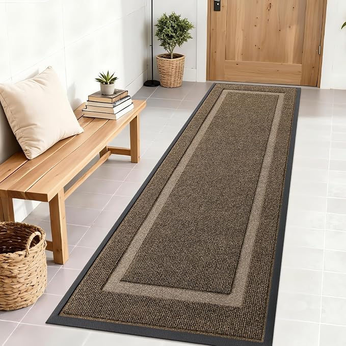 OLANLY Front Door Mat Indoor Outdoor Entrance, Waterproof All-Season, All-Weather Doormat, Sturdy Natural Rubber, Fade Resistant, Low Profile, Easy Clean Patio Porch Entryway Mat, 71x23, Brown by OLANLY