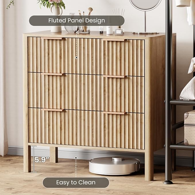 MODNEST 32" Fluted Nightstands Set of 2, Bed Side Tables with Drawers for Bedroom Mid Century Modern Night Stand Wood Nightstand Large End Table Bedroom Set, Oak - Image 6