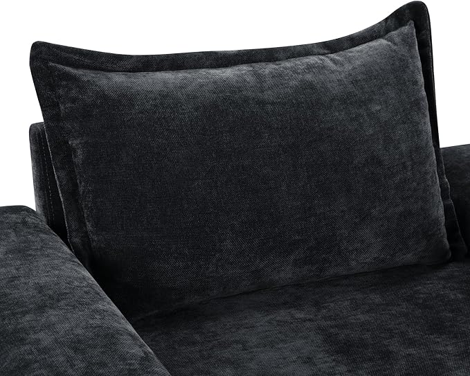 Christopher Knight Home Aylen Modern Chenille Upholstered Accent Chair with Wide Armrests, Wooden Living Room Club Chair, Bedroom Comfy Reading Chair with Back Pillow, Black
