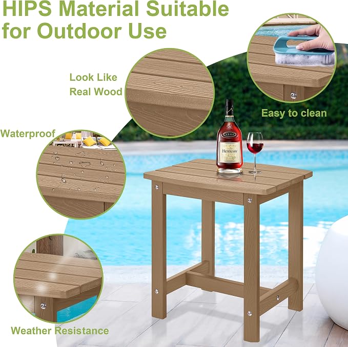 Y&M Outdoor Side Table, HIPS Adirondack Small Single Table, Waterproof Square Outside Table, Balcony Modern End Tables for Patio, Pool, Beach, Porch, Deck, Indoor or Outdoor Use (Brown, 2 Pack) - Image 4
