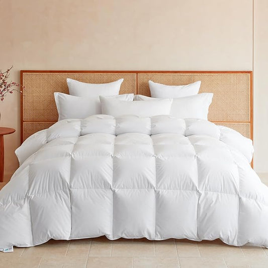 Goose Feather Down Fiber Comforter Twin Size, All Season Duvet Insert, 750+FP Hotel Bed Comforter, Ultra Soft 100% Organic Cotton Fabric, 68x90 Inches