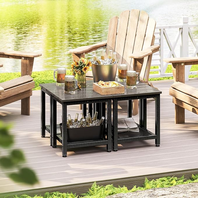ODK Outdoor Double Side Table, Adirondack Patio End Table with Weather-Resistant Waterproof Top for Hot Tub Garden, Balcony, Poolside, Grey - Image 7