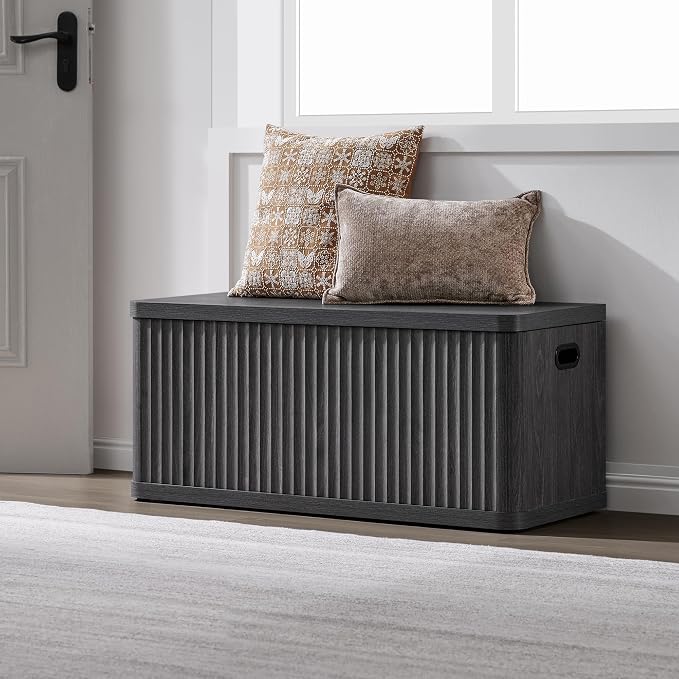 SICOTAS Storage Bench 40.2" Wide Shoe Bench with Lift Top Large Wooden Storage Chest Trunk Modern Blanket Chest with 2 Safety Hinges & Seating for Bedroom Entryway Living Room Hallway - Image 2