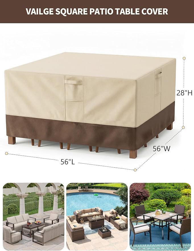 Patio Furniture Covers Waterproof Square, Outdoor Furniture Covers Waterproof Windproof with Padded Handles, Heavy Duty 600D Oxford Outdoor Table Chair Set Cover - Image 2