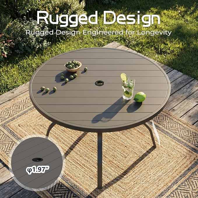 EROMMY 5-Piece Outdoor Patio Dining Set, 4 Wicker Swivel Rocking Chairs with 4" Cushions, 42" Round Table with Adjustable Umbrella Hole for Yard, Backyard, Black - Image 8