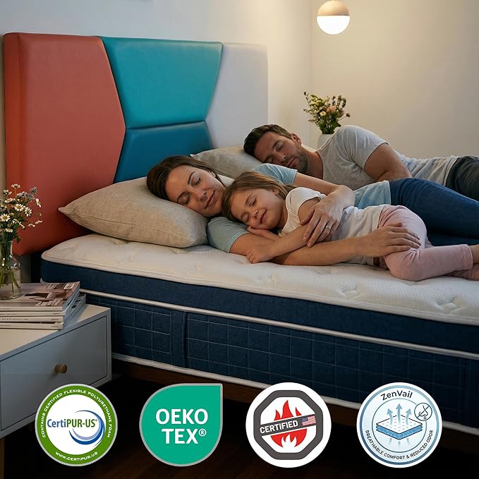 inight 14 Inch Full Size Hybrid Mattress, Medium Firm Spine Alignment with Nebulign Foam & Silent Pocket Coils, Motion Isolation, Fiberglass Free, CFR 1633 Compliant