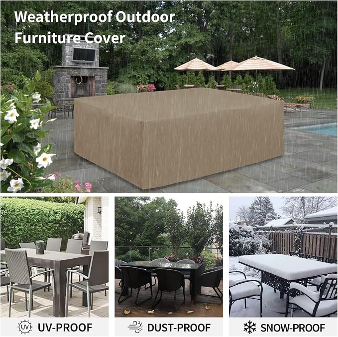 Easy-Going Heavy Duty Patio Furniture Cover for Outdoor Rectangular Table and Chair Set, Waterproof Sectional Set Cover (110" L x 84" W x 28" H, Camel) - Image 6