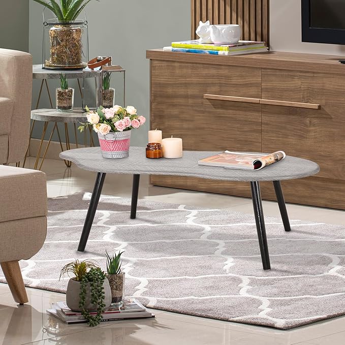 Farmhouse Coffee Table Rustic Grey Cloud Shape Coffee Tables for Small Spaces Unique Irregular Center Table with Wood Frame Decorative Furniture for Living Room, Office