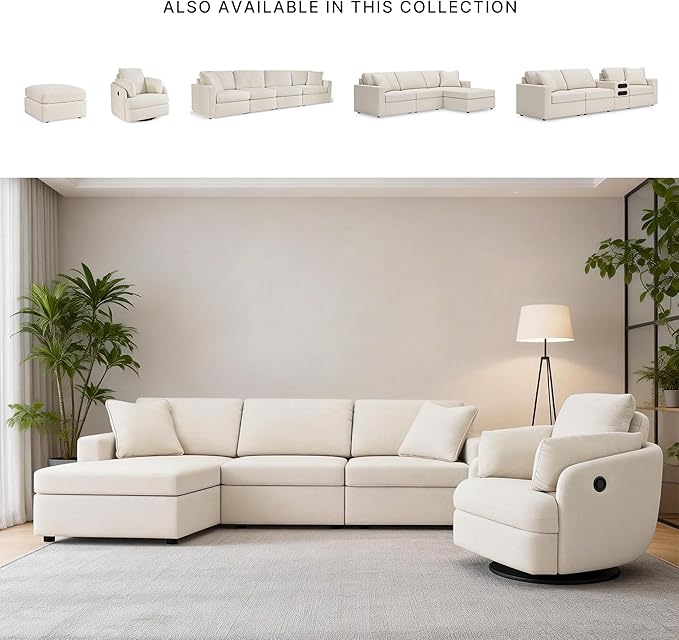Signature Design by Ashley Modmax Coastal L-Shaped Modular Stain Resistant 3-Piece Sectional with Chaise, Reversible Cushions and 2 Accent Pillows, Beige