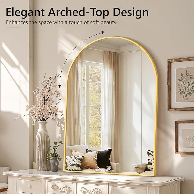Arched Bathroom Mirror for Wall, 50" x 30" Gold Metal Frame Vanity Mirror, HD Glass Over Sink for Bathroom, Entryway, Bedroom - Image 4