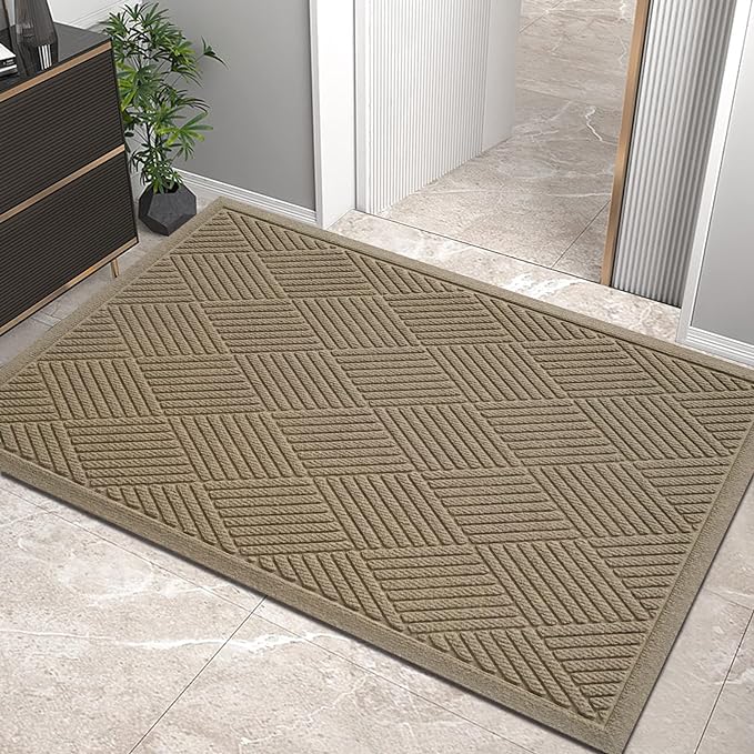 HIYARD Sturdy Front Door Mat, Absorbent Muddy Dirt Resist Welcome Door Mats Outdoor Indoor, Stain and Fade Resistant, Non-Slip Rubber Backing Low Profile Doormat for Entryway, 36×24, Beige by HIYARD