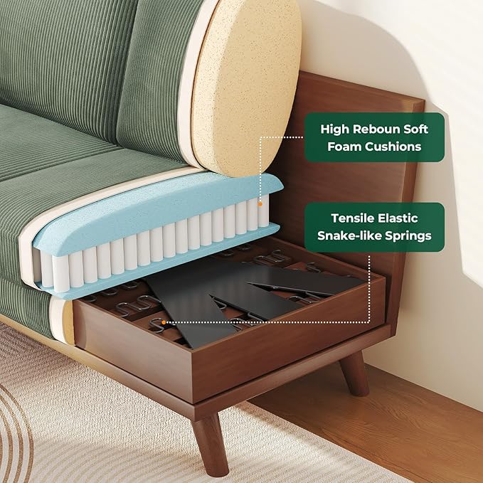 68" Green Corduroy Loveseat Sofa, Comfy Deep Seat Couch with Spring Cushion & Solid Wood Frame, Modern 2-Seater Sofa for Living Room Bedroom Office