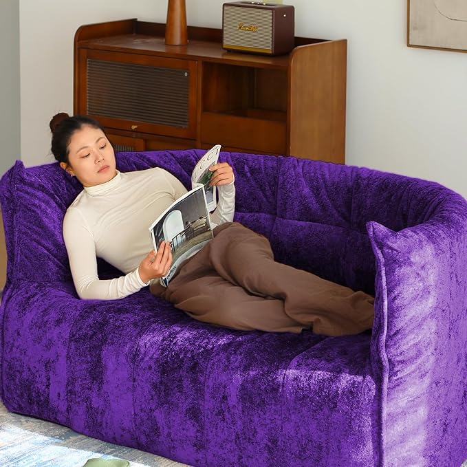 N&V Mid Century Brigantin Deep Relaxation Sofa, Soft Premium Chenille, for Living Room Bedroom and Office (Royal Purple, ThreeSeater)