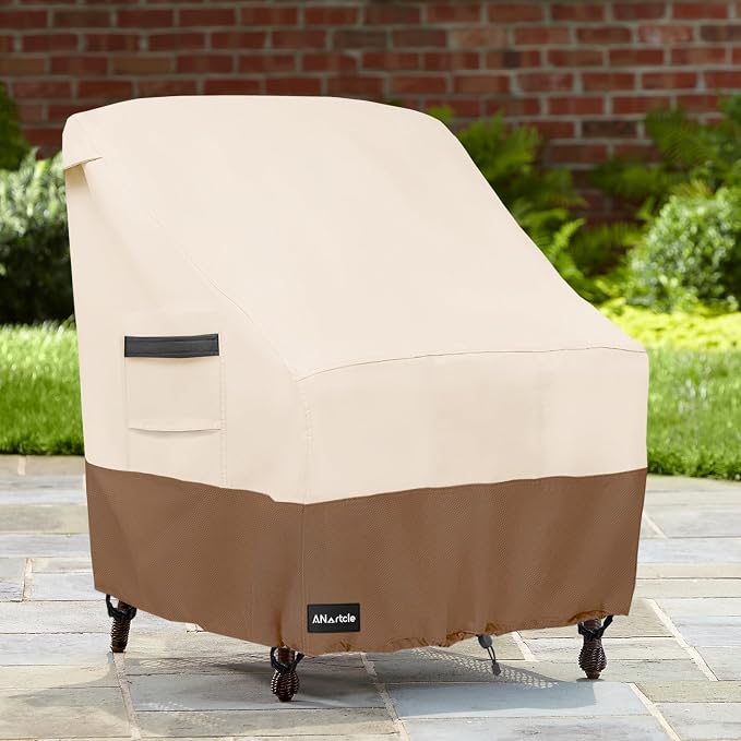 ANartcle Patio Chair Covers,600D Waterproof Heavy Duty Outdoor Lawn Furniture Covers,Patio Swivel Chair Covers for Outdoor Furniture,(35W x 37D x 36H inches) Beige&Brown - Image 4