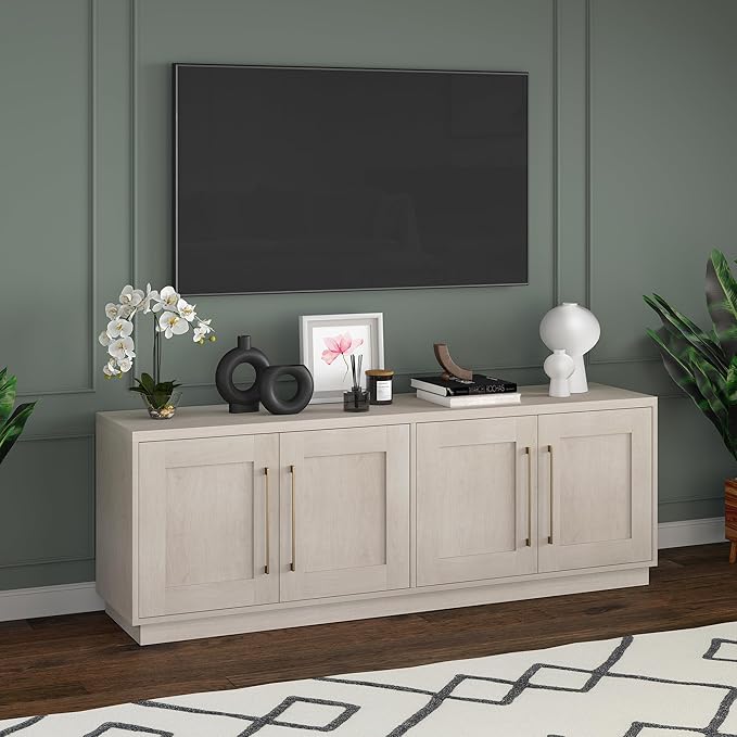 Henn&Hart TV Stand for TVs up to 75'' with 2 Concealed Storage Cabinets and Adjustable Shelves for Living Room, Family Room, or Office, Beech White - Image 6