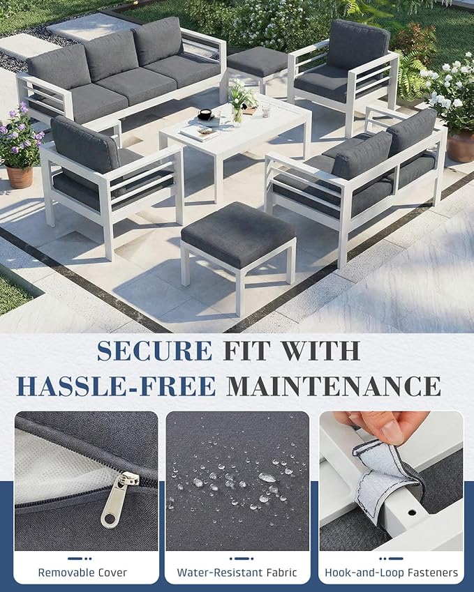 AECOJOY Aluminum Patio Furniture Armchair with Ottoman, Set of 2, Modern Outdoor Furniture with Washable 5 inch Thick Cushion, Dark Gray Cushion