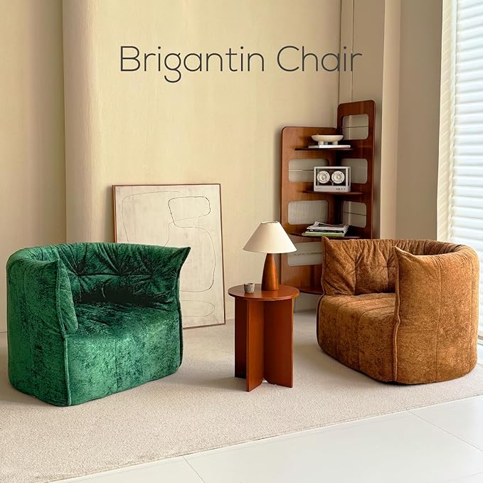 N&V Mid Century Brigantin Deep Relaxation Sofa, Soft Premium Chenille, for Living Room Bedroom and Office (Green, Single)