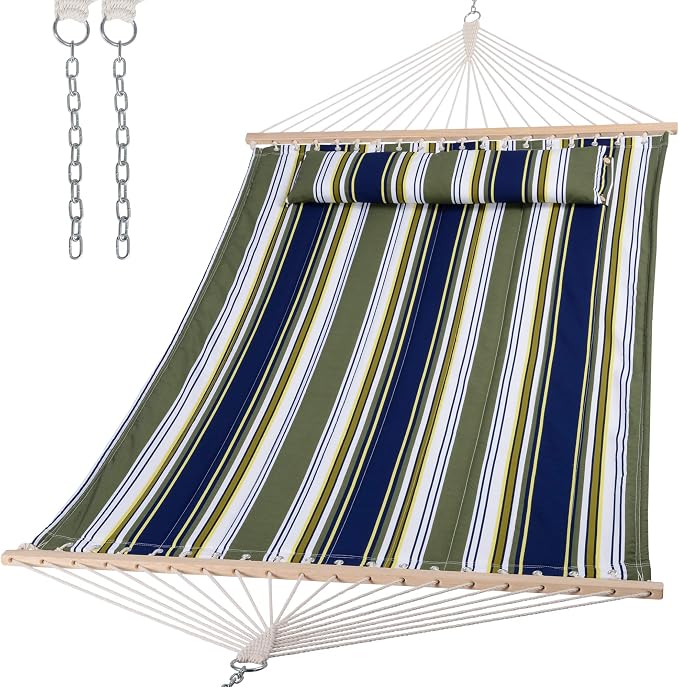 SUNCREAT Double Hammocks 2 Person with Extra Large Pillow, Non Fading Tree Hammocks for Outside, Blue&Aqua by SUNCREAT
