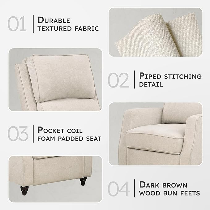 Lexicon Push Back Recliner Chair Living Room, Reclining Sofa Chair, Modern Recliner, Fabric Recliner Arm Seat for Living Room/Office/Apartment, Beige