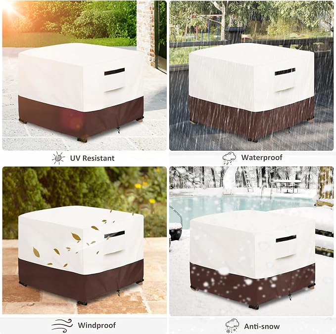 Patio Ottoman Cover,25W x 25D x 18H inch,Waterproof Square Patio Small Side Table Cover,Suitable for 3-Piece Outdoor Wicker Patio Bistro Set Side Table(Beige) - Image 5