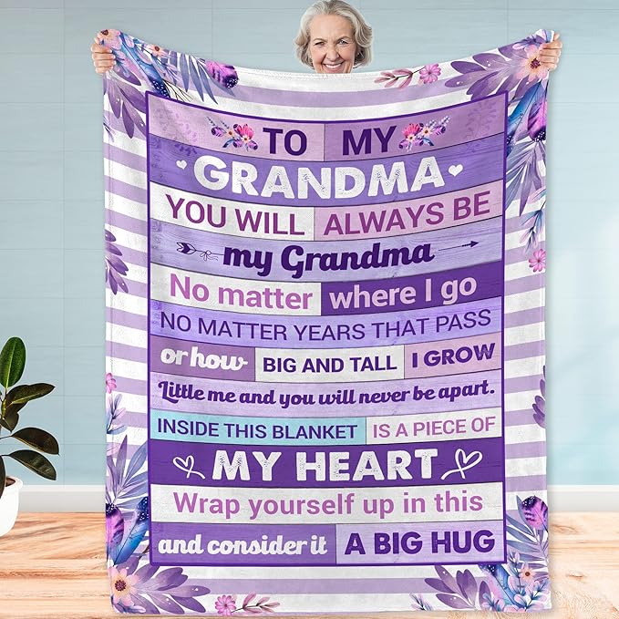 Gifts for Grandma – Mothers Day, Birthday Gift from Granddaughter, Grandson, or Grandkids, Soft and Cozy Blanket for Grandma, Warm and Comfortable Blanket Throw 50x60 inches