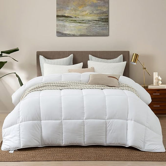 Dorrin Nessin King Size Down Alternative Comforter All Season Duvet Insert, Ultra Soft Double Brushed Microfiber Quilt Cover, Classic Box Stitched with Corner Tabs, White Color