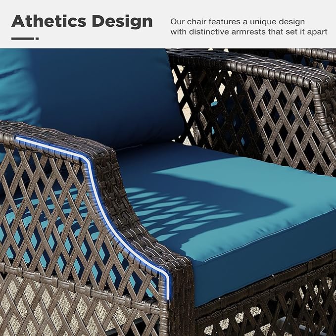 HOMREST 7 Piece Patio Furniture Set, Wicker Outdoor Conversation Sofa Set with Swivel Chairs, 2 Ottomans, Glass Side Table, Rattan Outdoor Sectional for Deck Backyard Porch （9 Seats, Turquoise