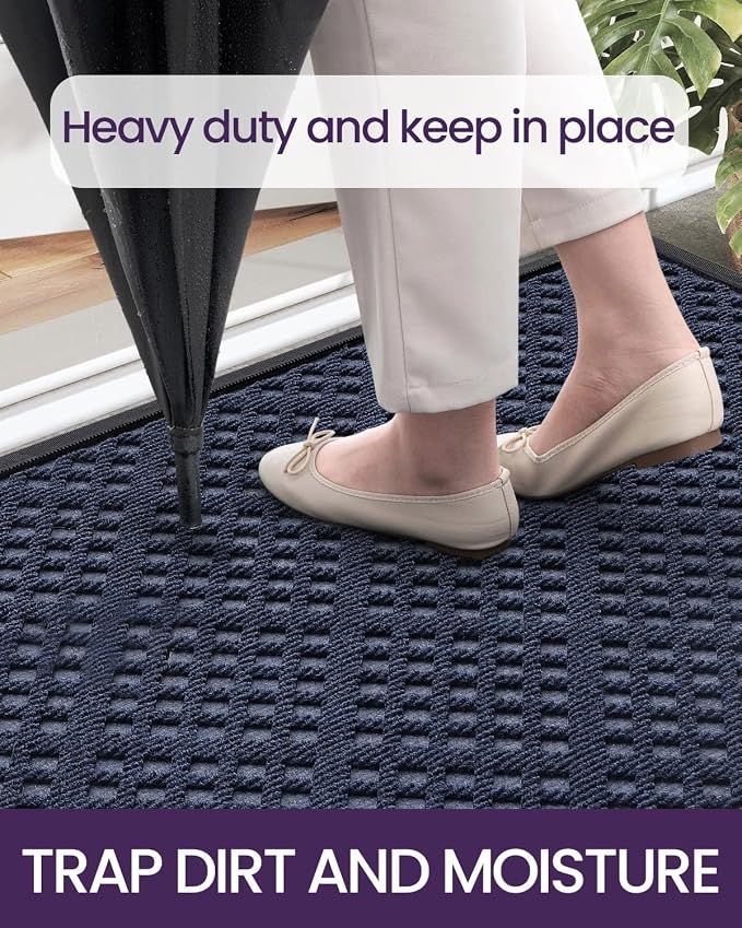 DEXI Front Door Mat Outside Entrance, 17x30 Entryway Rubber Back Doormat Heavy Duty, Non Slip Low Profile Welcome Entry Mats for Inside House Floor Exterior Patio, Blue - Image 5