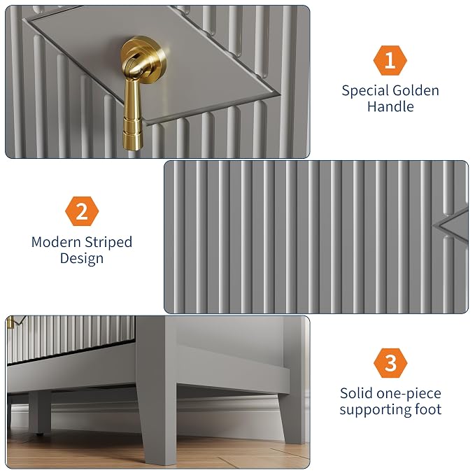 GarveeHome Fluted Dresser for Bedroom, 47.2 Inch Wide 6-Drawer Wood Dresser, Modern Chest of Drawers, Storage Organizer Cabinet for Living Room, Hallway, Entryway, Grey - Image 5
