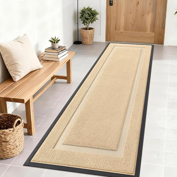 OLANLY Front Door Mat Indoor Outdoor Entrance, Waterproof All-Season, All-Weather Doormat, Sturdy Natural Rubber, Fade Resistant, Low Profile, Easy Clean Patio Porch Entryway Mat, 71x23, Beige by OLANLY