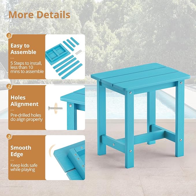 LUE BONA Outdoor Side Table, HDPS Small Outdoor Table, Rectangle Adirondack Side Table, Outside End Table for Patio, Porch, Pool, Weather Resistant/Easy Maintenance/Indoor or OutsideUse, Sky Blue - Image 6