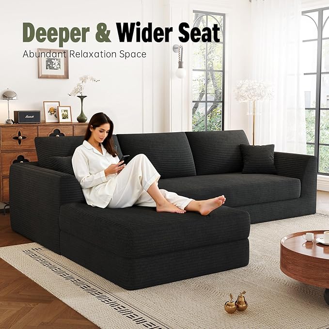 106" Cloud Sofa Bed Sectional,Reversible Sectional Sofa Bed， Reversible Chaise Sleeper Couch with Plush High-Density Foam, Easy Setup No Tools Required, Modern Living Room Furniture