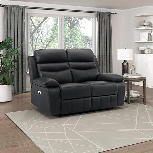 Lexicon Recliner Sofa for Living Room, Double Reclining RV Couch, Power Wall Hugger Recliner Home Theater Seating Leather Match Reclining Sofa, with USB Charge Port, 64''W Loveseat, Black