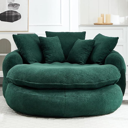 KEIKI 71" Chenille Round Boneless Sofa Couch, Oversized Chaise Lounge Chair Couches Indoor, No Assembly Required Floor Lazy Bean Bag, Modern Sleeper Sofa Bed for Living Guest Room & Bedroom, Green