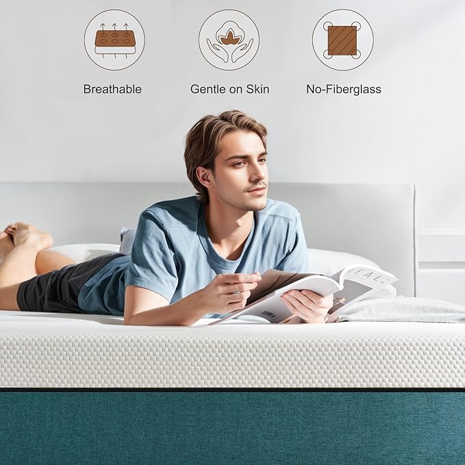 Twin Mattress,8 Inch No Fiberglass Gel Memory Foam Twin Size Mattress in a Box，Pressure Relief with Medium Firm Support,75" X 39" X 8", Medium Firm,Blue