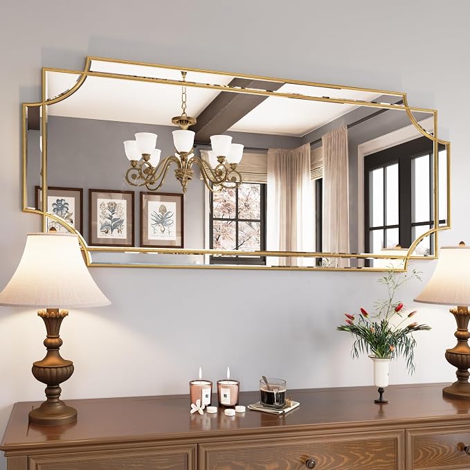 Kelly Miller Large Gold Wall Mirror, 26"x52" Gold Decorative Mirror Wall Vanity Mirror Bevelled Full Length Mirror for Bathroom Living Room Bedroom Farmhouse Fireplace Entryway by KellyMiller