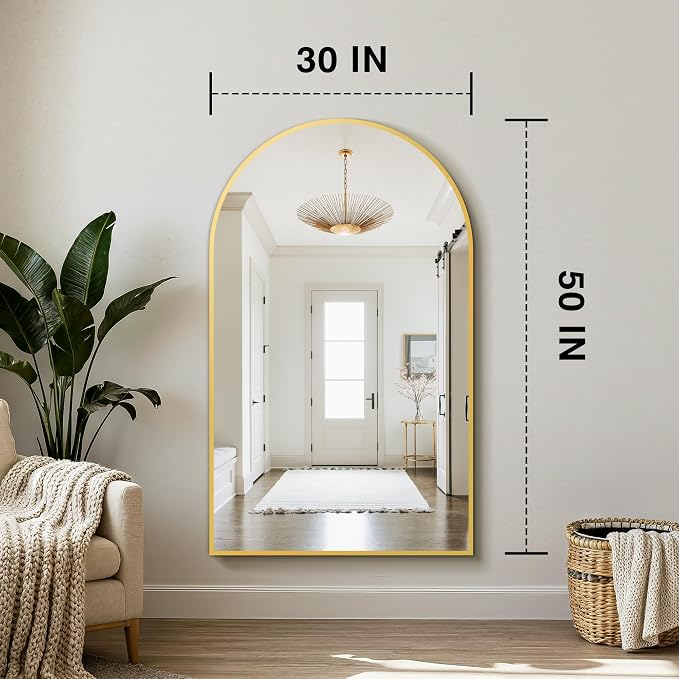 Arched Bathroom Mirror for Wall, 50" x 30" Gold Metal Frame Vanity Mirror, HD Glass Over Sink for Bathroom, Entryway, Bedroom - Image 2