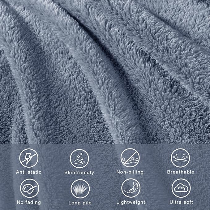 Exclusivo Mezcla Twin Size Blanket for Bed, Super Soft Velvet Plush Fleece Blankets, Fuzzy Cozy and Warm for Winter, 60x80 Inches, Stone Blue