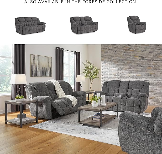 Signature Design by Ashley Foreside Contemporary Stain Resistant Manual Reclining Sofa, Gray