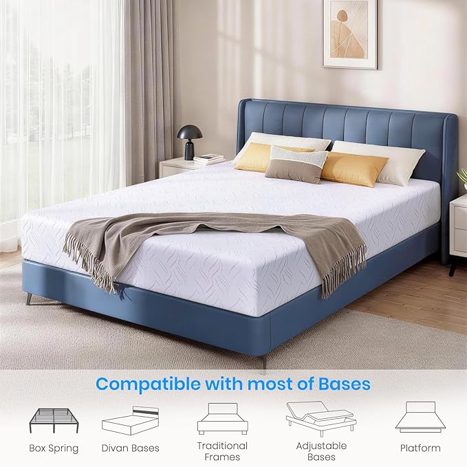 King Mattress 12 inch, Cooling Gel Memory Foam Mattress, CertiPUR-US, Oeko-TEX Certified Foam, Mattress in a Box with Zipper Cover, 12 inch King Size Mattress for Adjustable Bed