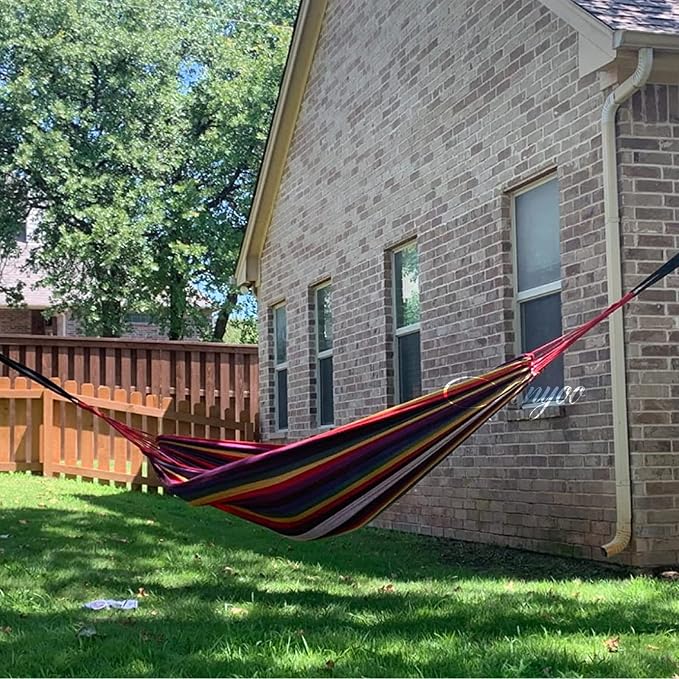 ANYOO Cotton Hammock Portable Camping Hammocks for Hanging Sturdy Garden Comfortable Fabric Hammock with Tree Straps Up to 660lbs with Travel Bag for Camping Outdoor/Indoor Patio Backyard - Image 8
