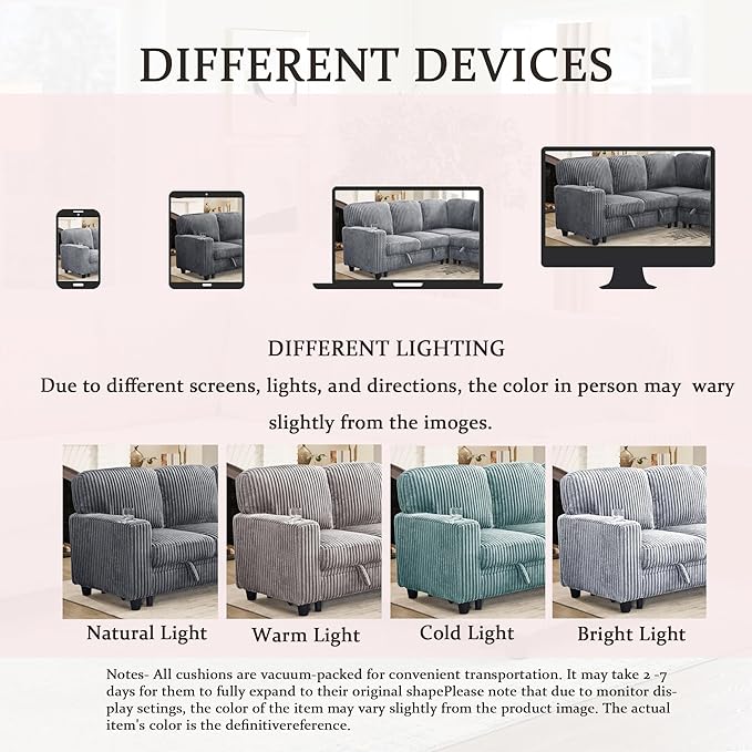 81" Modular Sectional Sofa, L-Shaped Convertible Sectional Sleeper Sofa Bed with Pull Out Bed, Storage Chaise, USB & Type-C Charging, 5-Seat Corduroy Couch for Living Room Apartment, Grey
