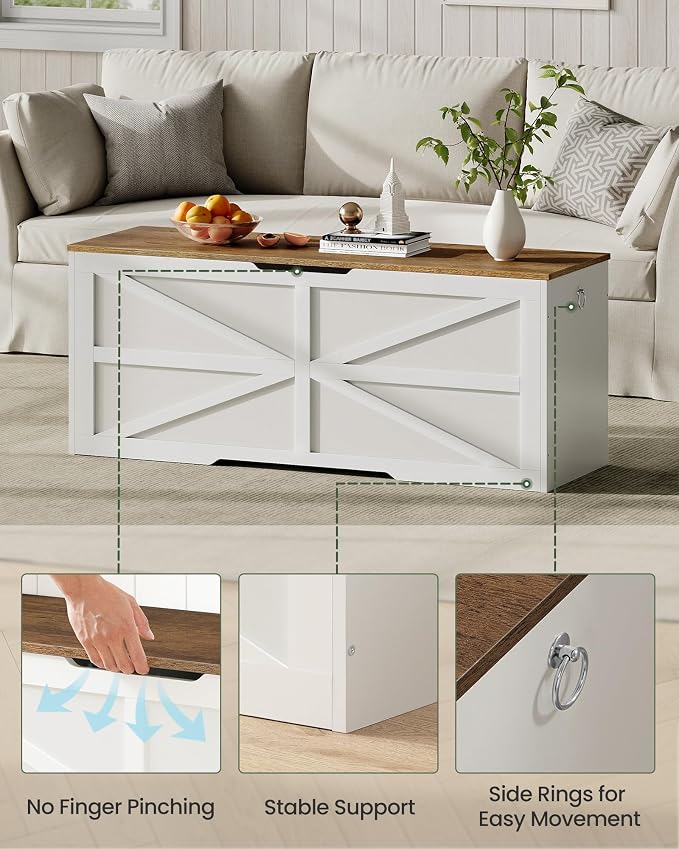 CHOEZON Storage Chest, 47.2" Wooden Storage Trunk, Modern Storage Bench with Safety Hinge, Toy Box, Farmhouse Style, for Bedroom, Living Room, Walnut and White MCW16WL - Image 6