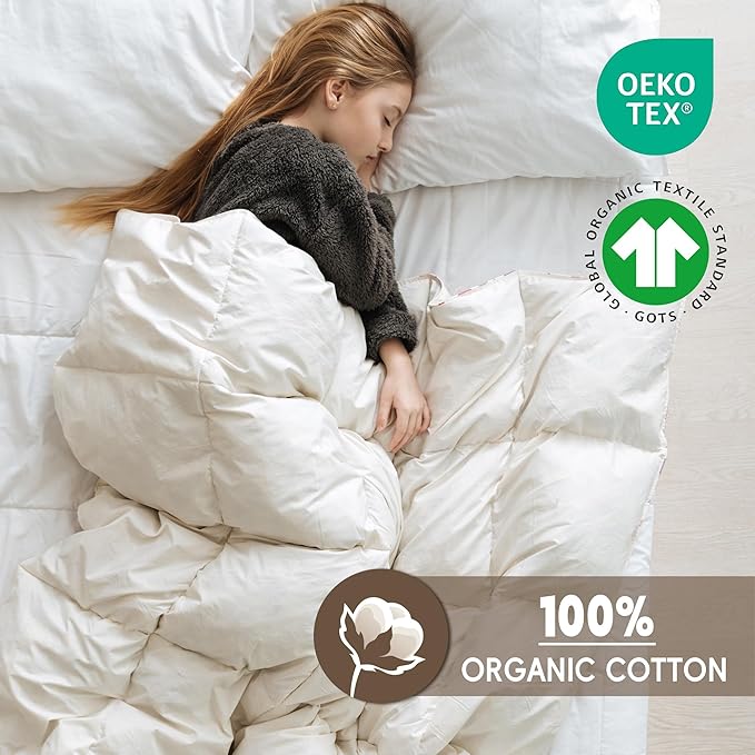 puredown® Goose Feather Down Fiber Comforter Full/Queen Size - 100% Organic Cotton Cover All Season Duvet Insert, Breathable Fluffy Warmth Hotel Luxury Bedding Comforter (88"x90")