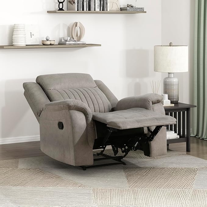 Lexicon Manual Recliner Chair, Polished Microfiber Reclining Sofa Chair, Home Theater Seating, Wall Hugger Manual Recliner for Living Room/Office/Apartment, Dove