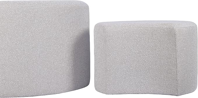 kevinplus Upholstered Round Nesting Coffee Tables Set of 2 for Living Room, Modern Contemporary Round Coffee Table Side Table End Table Ottoman, No Assembly, Yarn Dyed Fabric, Beige