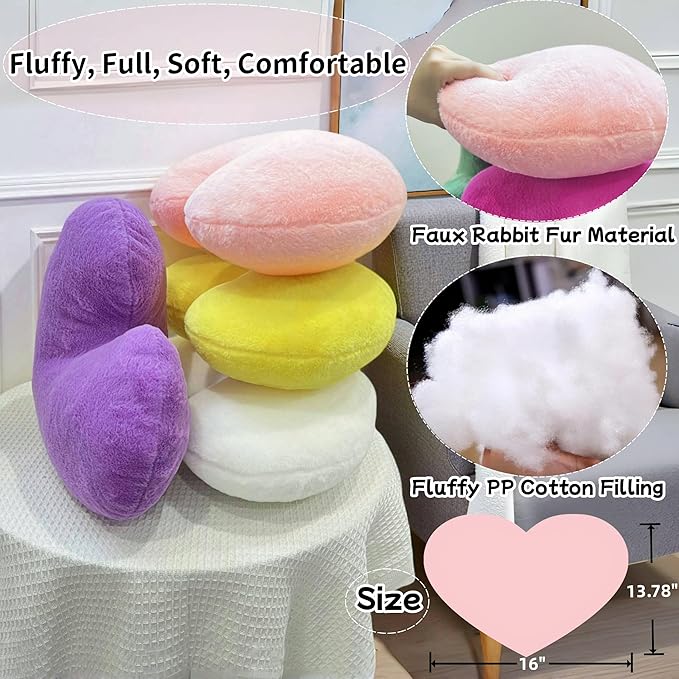 2 Pcs Pink Heart Pillow Decorative Throw Pillows 16-inch Cute Soft Fluffy Heart Shaped Pillows for Women Valentine Anniversary Bed Couch Bedroom Living Room Decor Aesthetic (Light Pink, 16"x13.78")
