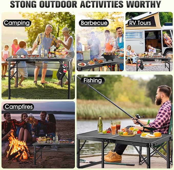 Ciavca Upgraded Folding Grill Table - Metal Portable Camping Table, 2 Height Adjustable Max 22", Lightweight Foldable for Outside BBQ 24"x15.8" - Image 7
