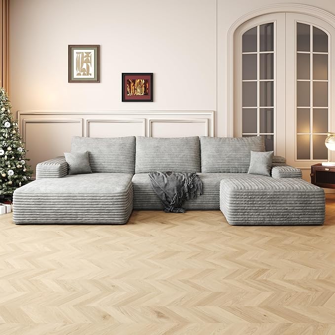 108" Cloud Modular Sectional Sofa Couch with Ottoman and L-Shape Chaise, Minimalist Upholstered Compressed Couches,Deep Seat Floor Sofa Couch,No Assembly Required